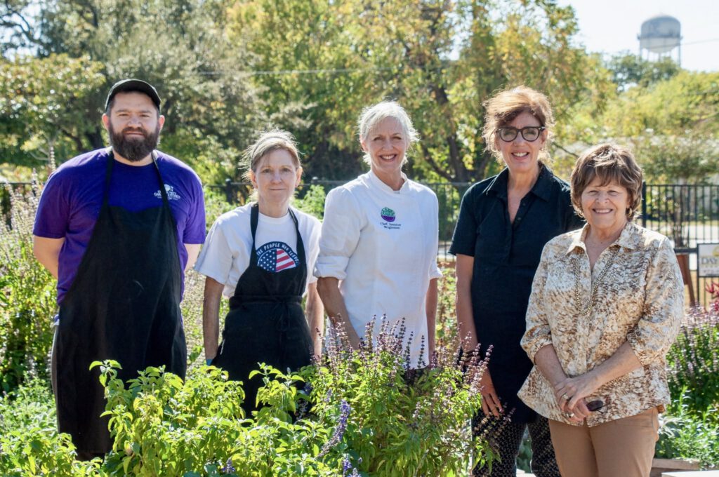 People in a garden.